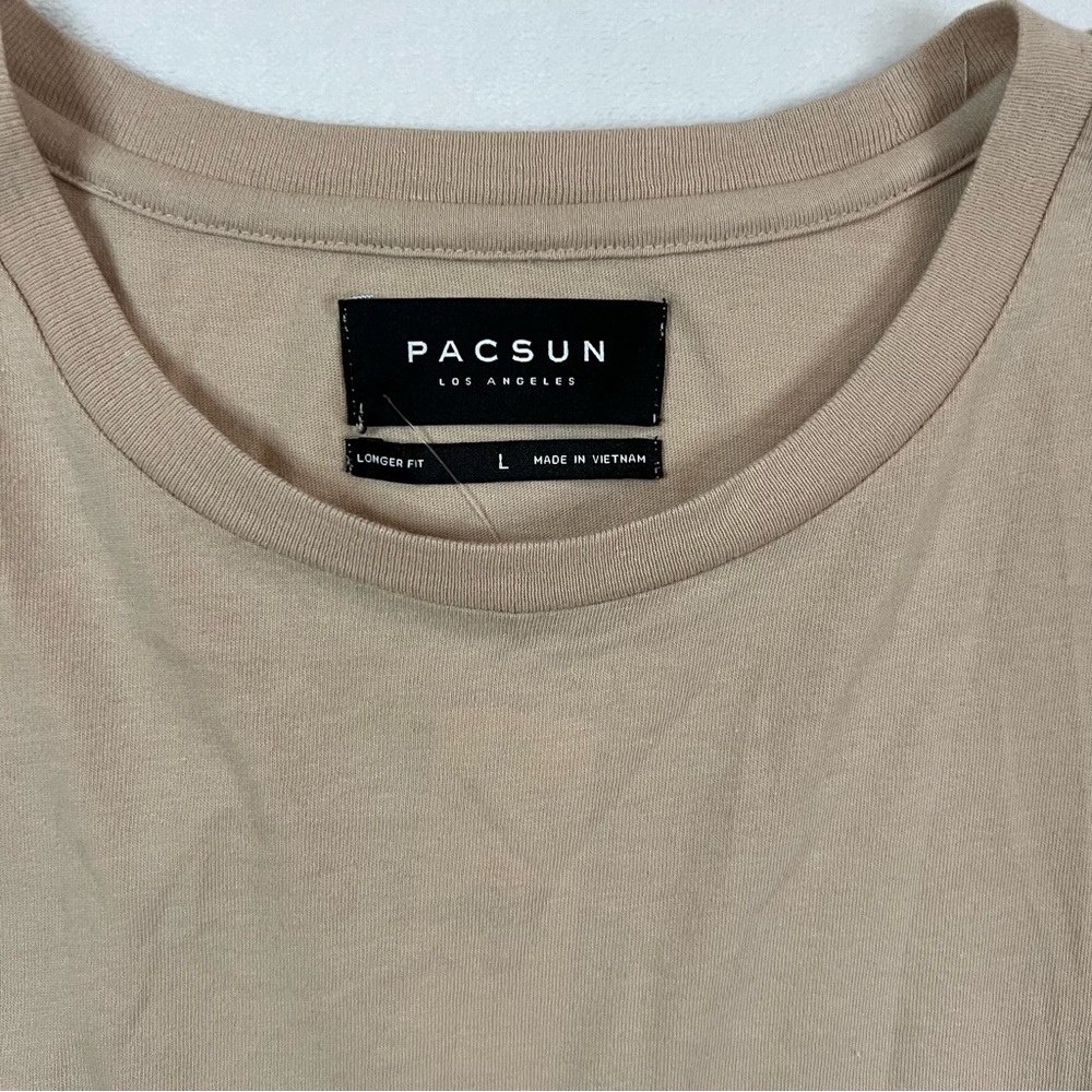 PacSun Mens Large Longer Fit Crew Neck Short Sleeve Tee Shirt Tan New - Picture 3 of 5